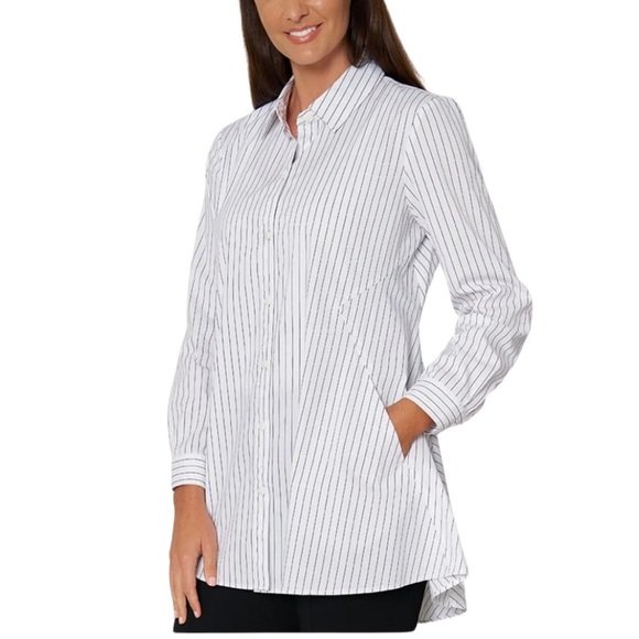 STELLA CARAKASI Center Stage Shirt Striped White Button-Up Top SZ XXL Luxury EUC - Picture 5 of 11